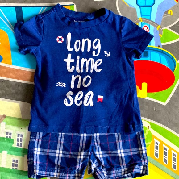 First Impressions Other - First Impressions Blue T-Shirt and Blue Plaid Shorts 18 Months